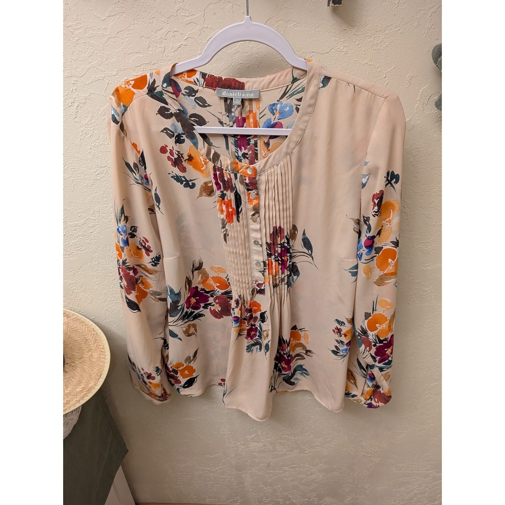 daniel‎ rainn women's floral print long sleeve pleated tunic blouse XL